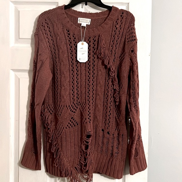 Love Richie Rust Brick Distressed Cable Knit Sweater Top NWT - Picture 5 of 14